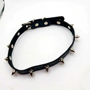 Gothic Spiked Necklace-Choker Leather-Black-New